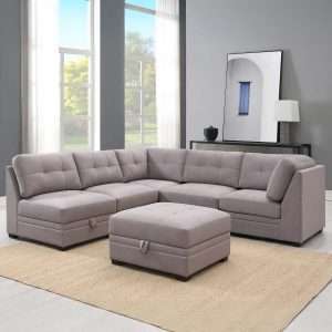 Sofá seccional modular de tela de 6 piezas Vaughnn con almacenamiento