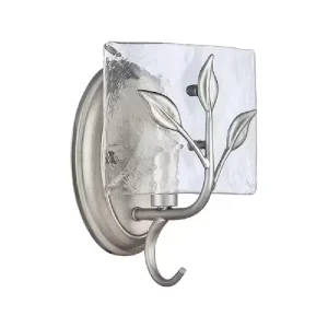 Farol de Pared para Vanity Calla 1 Luz, Acabado Peruvian Silver, Vidrio Hammered Water Glass y Estilo Transitional