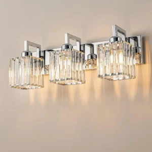 Farol de Pared para Vanity FDPBY de 3 Luces, Acabado Chrome, Pantallas de Cristal K9 y Base E26