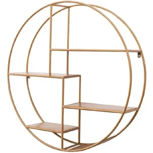 Repisa Flotante Redonda de Pared JOCHEN 20 Pulgadas, Marco Dorado de Hierro, Estilo Moderno y Decorativo