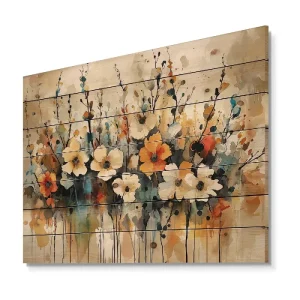 Cuadro Decorativo de Flores Silvestres en Madera de Pino Natural Wildflowers Blooming Abstract Symphony II, Arte Floral Abstracto para Pared