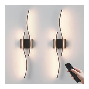 Juego de 2 Faroles de Pared KARTOOSH LED Inalámbricos, Recargables, Control Remoto, Regulables, 3 Colores, Negro