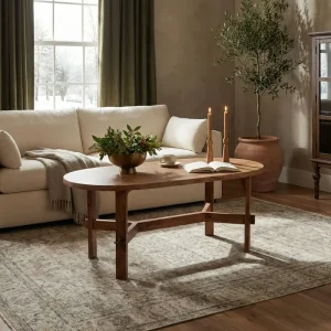 Mesa de Centro Ovalada de Madera Maciza de Acacia